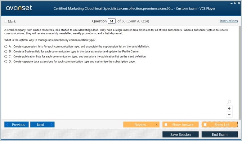 Certified Marketing Cloud Email Specialist Premium VCE Screenshot #2